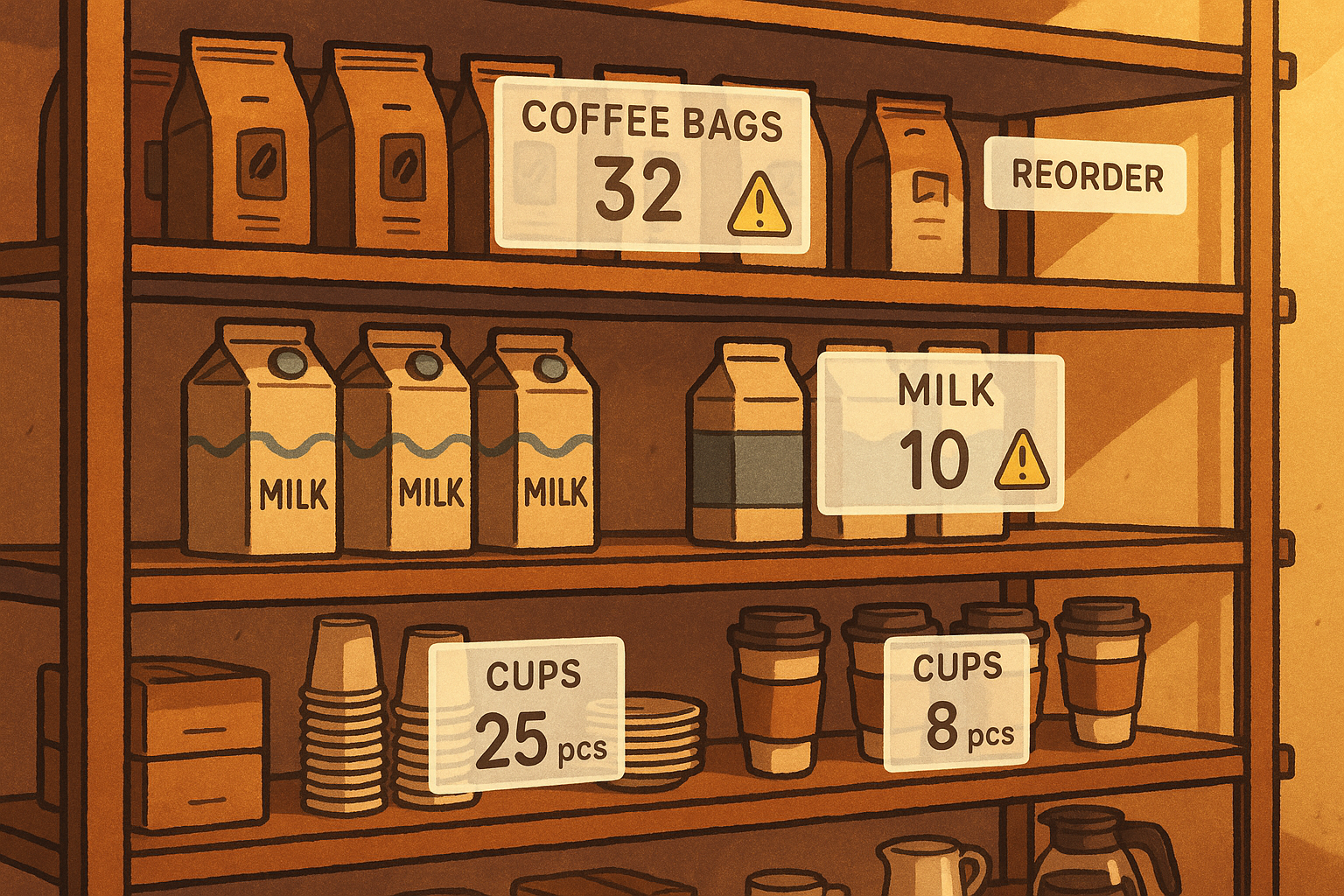 Cafe inventory with digital stock overlay